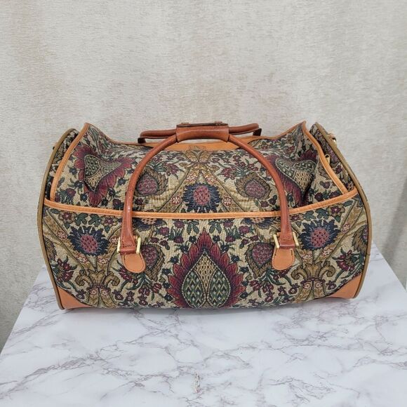 Hartman Vintage Tapestry and Leather Travel Bag Set Train Case and Duffle Bag - Picture 7 of 16